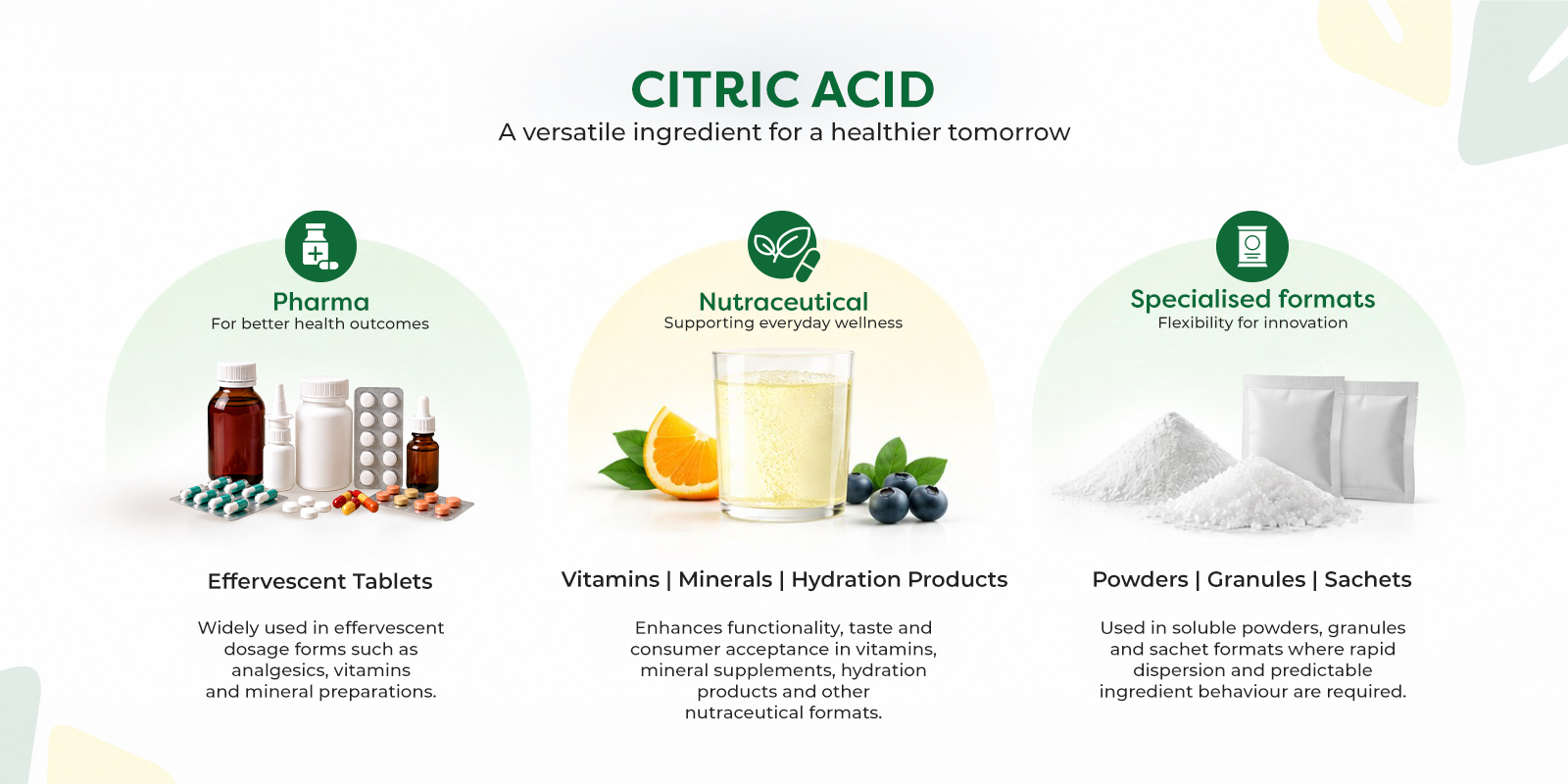 Citric acid applications across pharmaceutical, nutraceutical and specialised formats