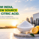 Citric acid from India with citric acid crystals, lemons and chemical manufacturing facility